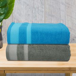Athom Living Grey & Blue 2 Pieces Cotton Bath Towels-image-25