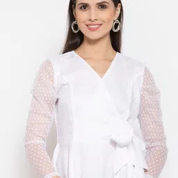 Style Quotient White Lace Inserts Semi-Sheer Wrap Top-image-36