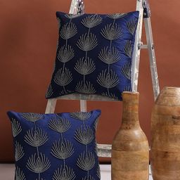 Alina decor Navy Blue Set of 2 Floral Square Cushion Covers-28
