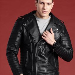 Leather Retail Men Overlap-Closure Leather Biker Jacket-16