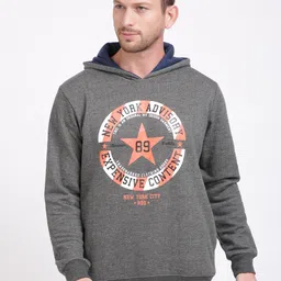 IVOC Men Grey Printed Hooded Sweatshirt-image-96