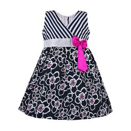 Wish Karo Girls Navy Blue & White Printed Fit and Flare Dress-57