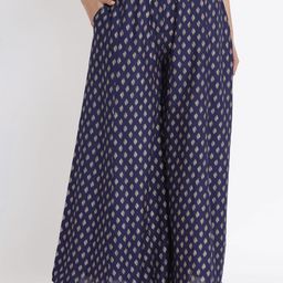 Juniper Women Navy Blue & Gold-Coloured Printed Flared Palazzo-picture-39
