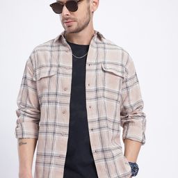 glitchez Textured Motion Tartan Checked Relaxed Shirt-image-51