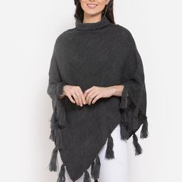 Style Quotient Women Grey Poncho with Fringed Detail-11