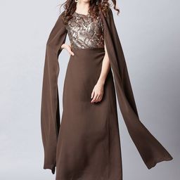 Athena Women Brown Embellished Maxi Dress-image-7