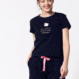 I like me Women Navy Blue & White Printed Night suit-image-92