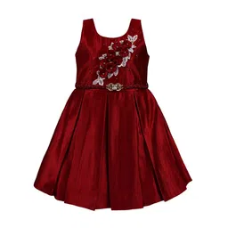 Wish Karo Girls Maroon Embellished Silk Fit and Flare Dress-image-67
