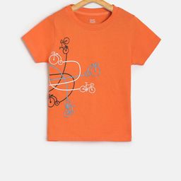 MINI KLUB Girls Orange Printed Round Neck T-shirt-image-5