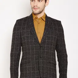 Crimsoune Club Men Black Checked Slim Fit Single-Breasted Casual Blazer-37