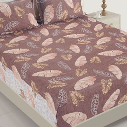 SWAYAM Maroon & White Abstract 200 TC Cotton 1 Extra Large Bedsheet with 2 Pillow Covers-24