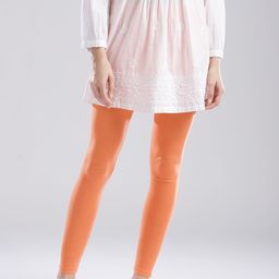 W Women Coral Orange Solid Ankle-Length Leggings-image-65