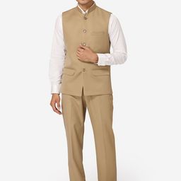 Wintage Men Beige Solid Bandhgala Formal Two-Piece Suit-image-15