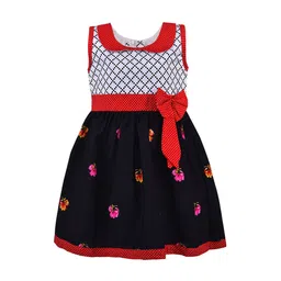 Wish Karo Girls Red & Navy Blue Printed Fit and Flare Dress-image-9