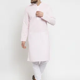 TREEMODA Men Pink Solid Straight Linen Kurta-image-7