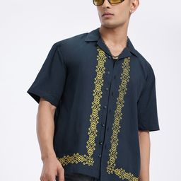 glitchez Edgy Streetwear Geometric Print Pure Cotton Relaxed Fit Casual Shirt-picture-11