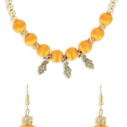 AKSHARA Gold-Plated Yellow Beaded Handcrafted Jewellery Set-image-18