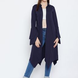 Hypernation Navy Blue Solid Open Front Shrug-40