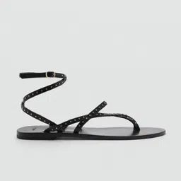 MANGO Women Embellished Leather One Toe Flats-image-46