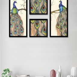 Art Street Set Of 4 Beige & Blue Peacock Printed Framed Wall Art-image-45