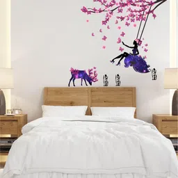 rawpockets Multicoloured Angel with Deer PVC Vinyl Wall Stickers-image-24