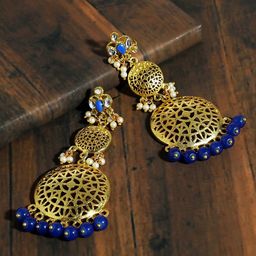 KARATCART Blue & Gold-Plated Circular Drop Earrings-image-38