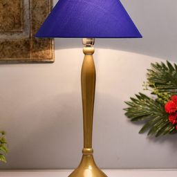 Homesake Gold-Toned & Blue Solid Handcrafted Royal Ovoid Bedside Standard Lamp-18