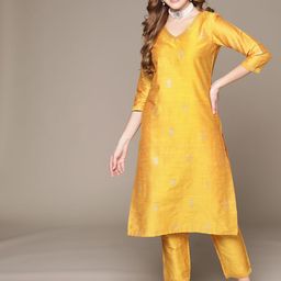 Anubhutee Women Yellow Ethnic Motifs Printed Sequinned Kurta with Trousers-picture-27