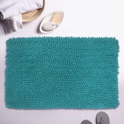 BIANCA Turquoise Blue Self Design Micro-Chenille Bath Rug-picture-27
