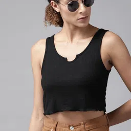 Roadster Women Black Ribbed Crop Top-picture-11