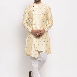 KLOTTHE Men Beige & Gold-Coloured Printed Straight Kurta-image-85