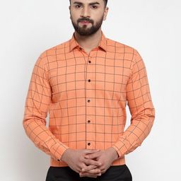 JAINISH Men Orange & Black Regular Fit Checked Casual Shirt-image-5