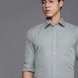 Raymond Men Green And White Slim Fit Micro Checked Pure Cotton Formal Shirt-image-2