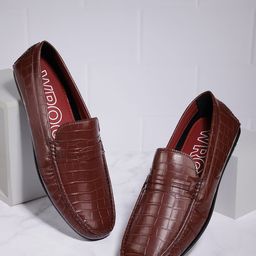 WROGN Men Croc Textured Round-Toe Loafers-image-29