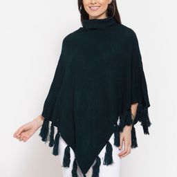 Style Quotient Women Teal Blue Poncho with Fringed Detail-10