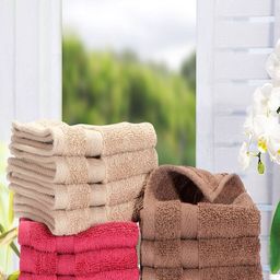BIANCA Multicoloured Solid Zero-Twist Pure Cotton Ultra-Fluffy Towels -12pc Face Towel-image-1