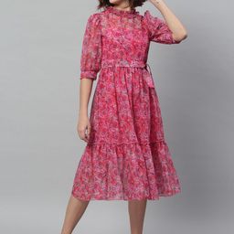 KASSUALLY Women Fuchsia Printed Fit and Flare Dress-picture-15