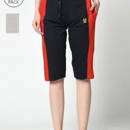 VIMAL JONNEY Women Navy Blue & Grey 2 Lounge Shorts-picture-0