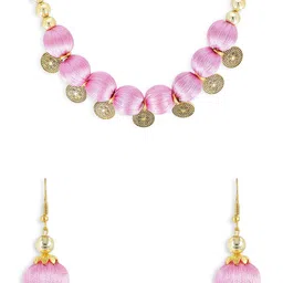 AKSHARA Gold-Plated Rose Pink Beaded Handcrafted Jewellery Set-image-21
