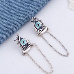 Voylla Silver-Toned Evil Eyes Half Wing Drop Earrings-24