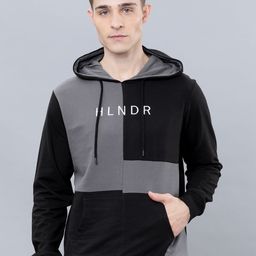 HIGHLANDER Men Black & Grey Colourblocked Hooded Sweatshirt-image-75