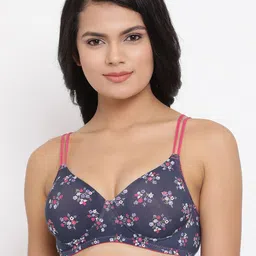 Clovia Navy Blue & Pink Printed Non-Wired Lightly Padded T-shirt Bra BR1067T0832B-picture-21