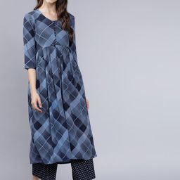 Vishudh Women Navy Blue Printed Kurta with Palazzos-picture-12