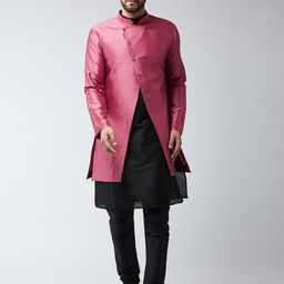 SOJANYA Men Black & Pink Self-Design Sherwani Set-15
