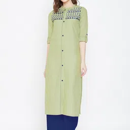 Winered Women Green Geometric Yoke Design Thread Work Kurta-picture-36