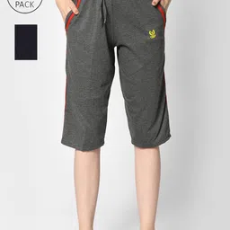 VIMAL JONNEY Women Grey & Black 2 Lounge Shorts-image-50