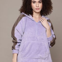The Roadster Lifestyle Co. Hooded Colourblocked Detail Fleece Sweatshirt-image-86