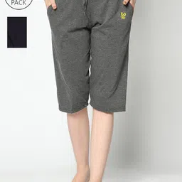 VIMAL JONNEY Women Grey & Navy Blue 2 Lounge Shorts-picture-4