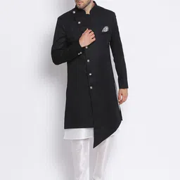 Hangup Men Black Solid Sherwani Set-image-95