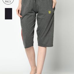 VIMAL JONNEY Women Grey & Black 2 Lounge Shorts-image-99